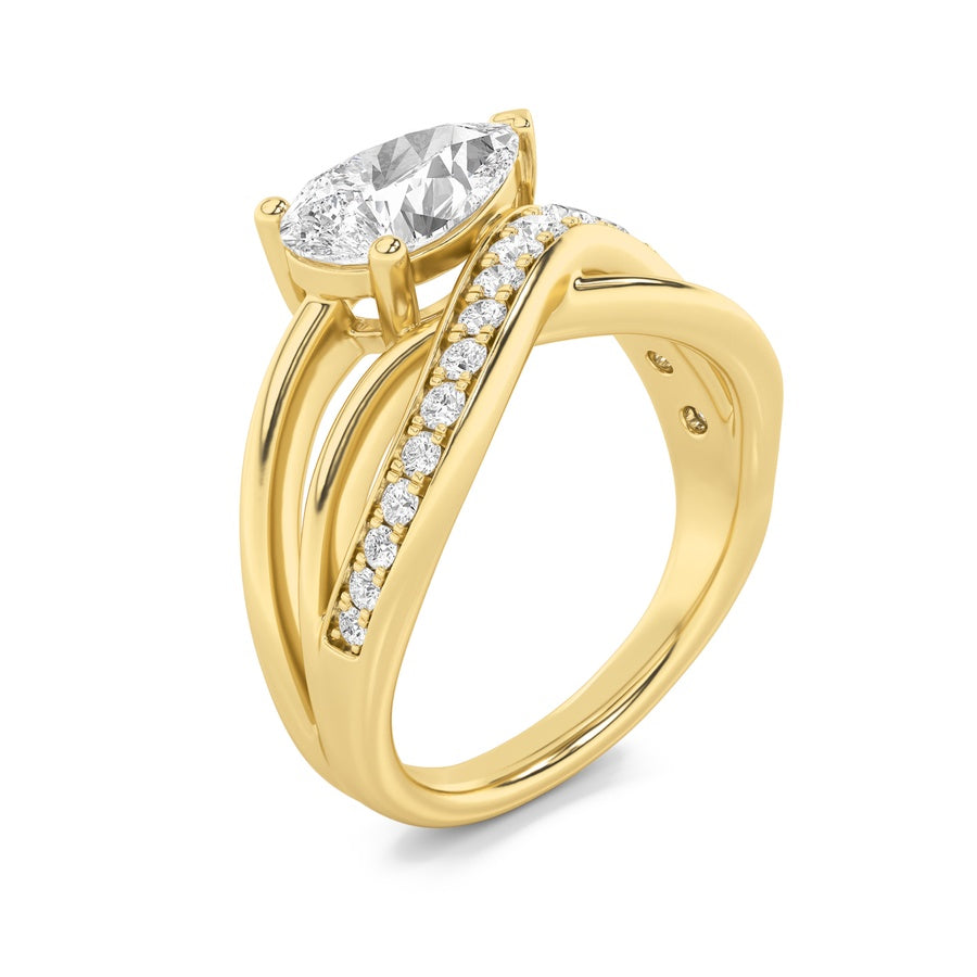 2Cttw Pear Shaped Lab Grown Diamond (G/VS) Ring in14K Gold