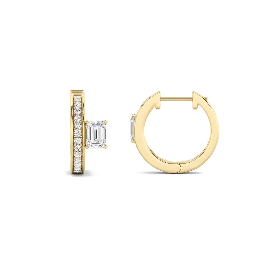 Emerald Shape Accented Huggie Earrings lab grown diamond