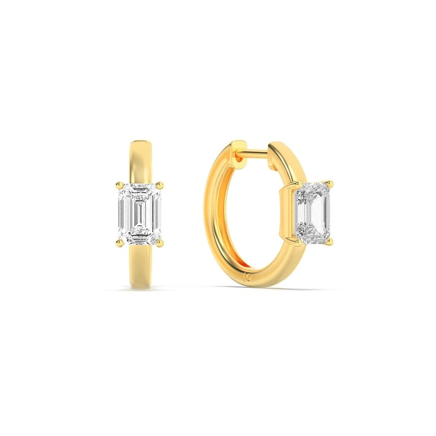 Emerald Shape Solitaire Huggie Earrings lab grown diamond