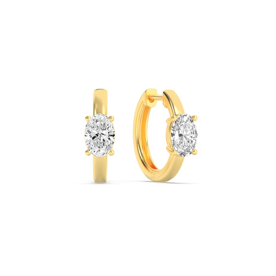 1.5Cttw Oval Shaped Lab Grown Diamond (F/VS) Solitaire Huggie Earrings in 14K Gold