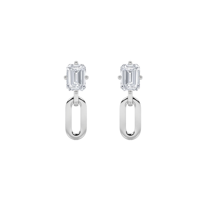 1Cttw Emerald Shaped Lab Grown Diamond (F/VS) Paperclip Dangle Earrings in 14K White Gold