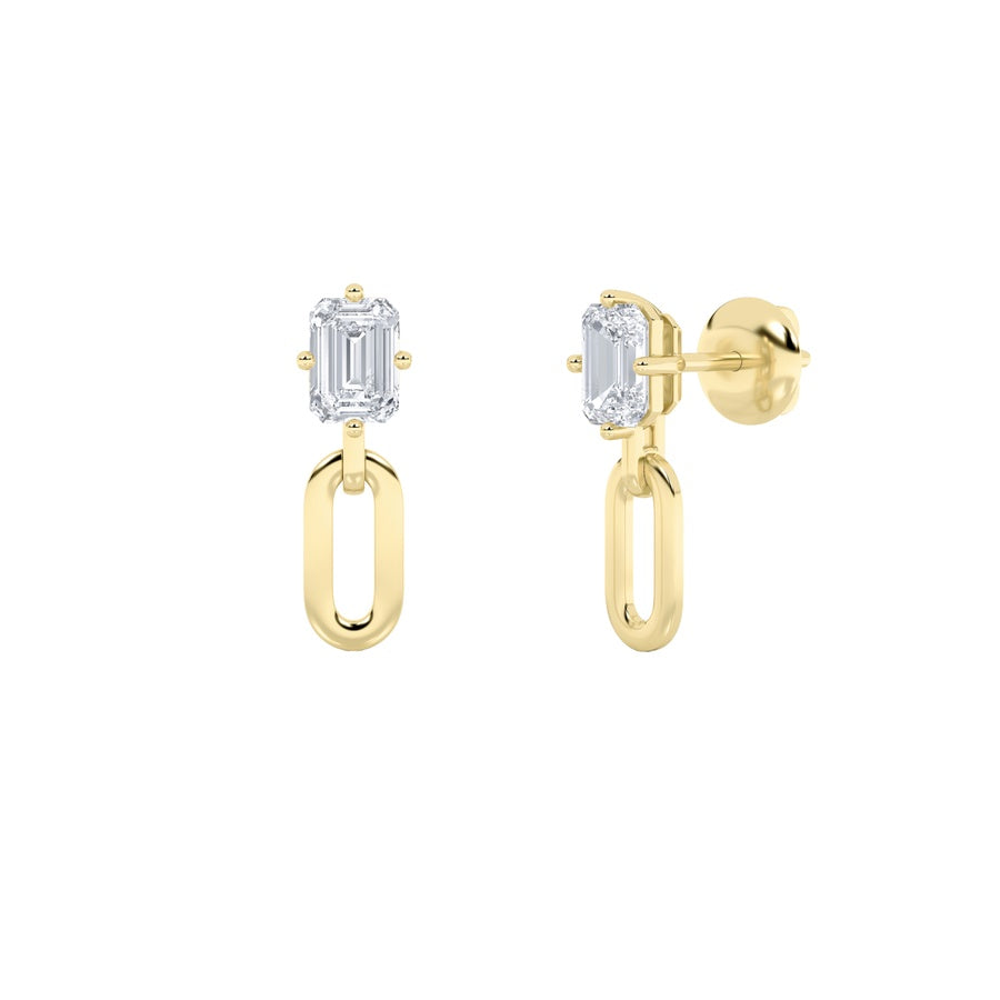 Emerald Shape Paperclip Dangle Earrings lab grown diamond
