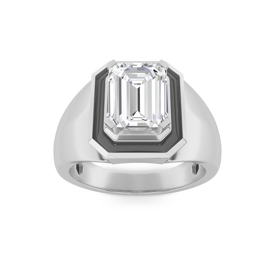 3Cttw Emerald Shaped Lab Grown Diamond (F/VS) Mens Ring in 14K White Gold