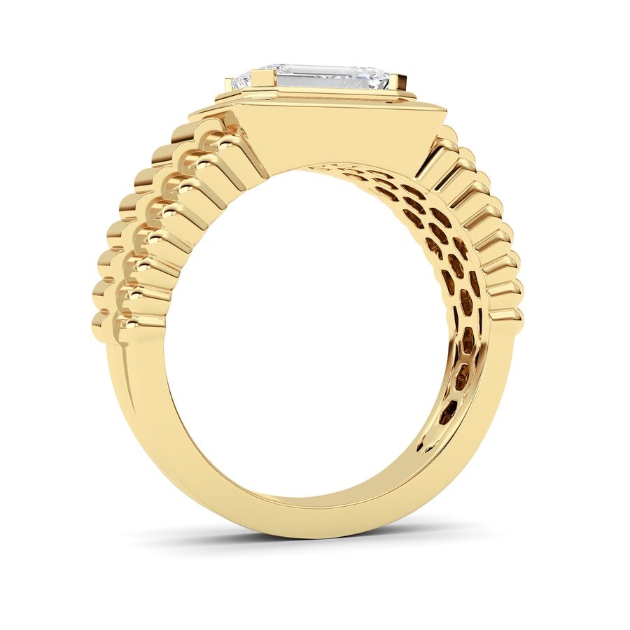 2.5Cttw Emerald Shaped Lab Grown Diamond (F/VS) Mens Ring in 14K Gold