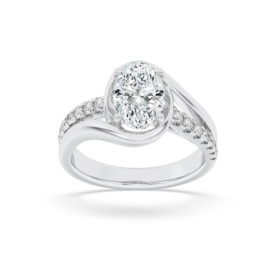 3.5Cttw Oval Shaped Lab Grown Diamond (F/VS) SwirlShank Accented Engagement RING in 14K Gold