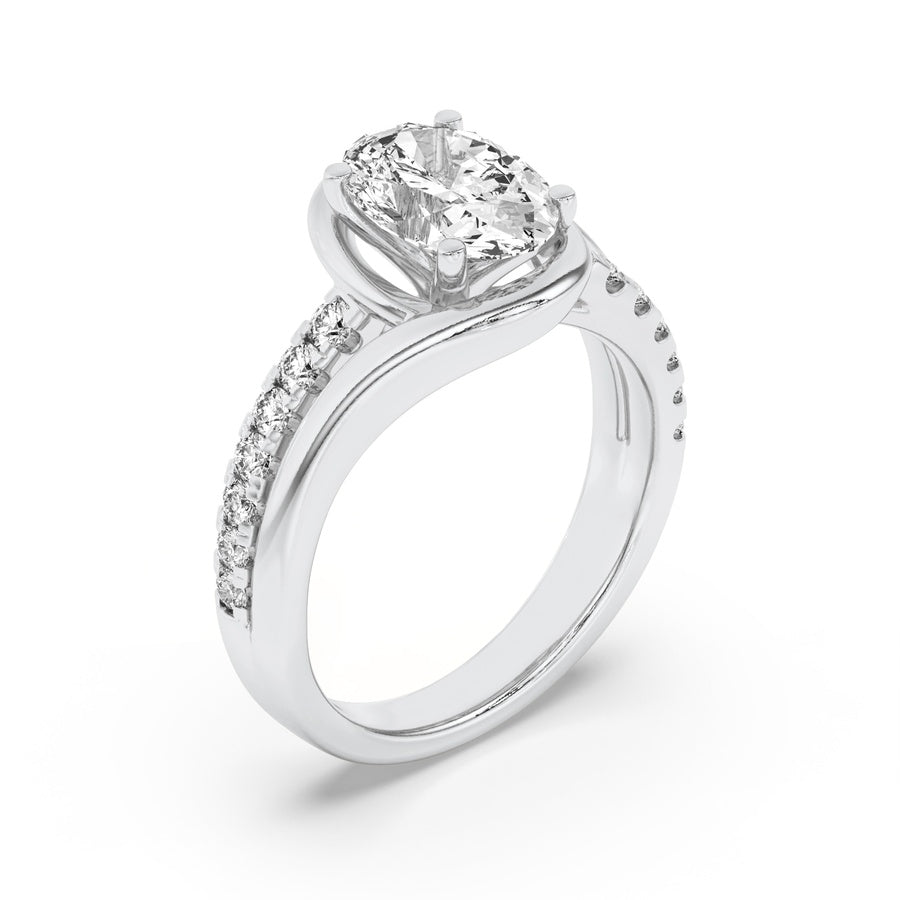 3.5Cttw Oval Shaped Lab Grown Diamond (F/VS) SwirlShank Accented Engagement RING in 14K Gold