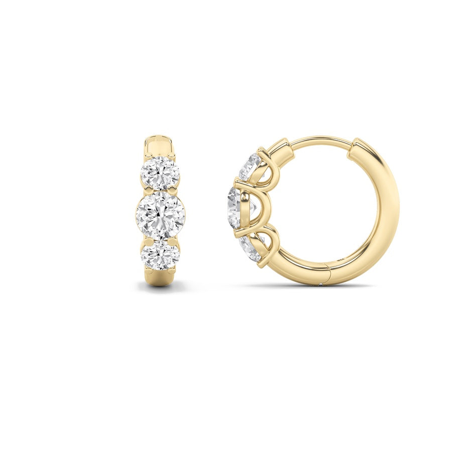 2Cttw Round Shaped Lab Grown Diamond (F/VS) ThreeStone Huggie Earrings in 10K Gold