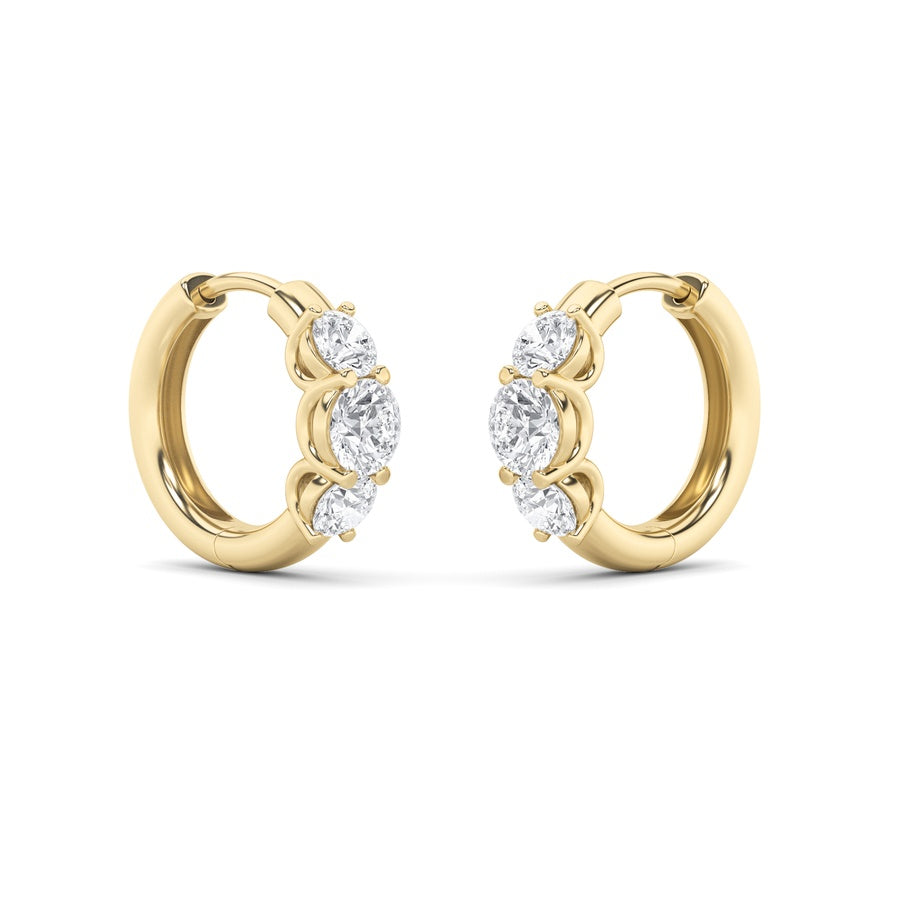 2Cttw Round Shaped Lab Grown Diamond (F/VS) ThreeStone Huggie Earrings in 10K Gold