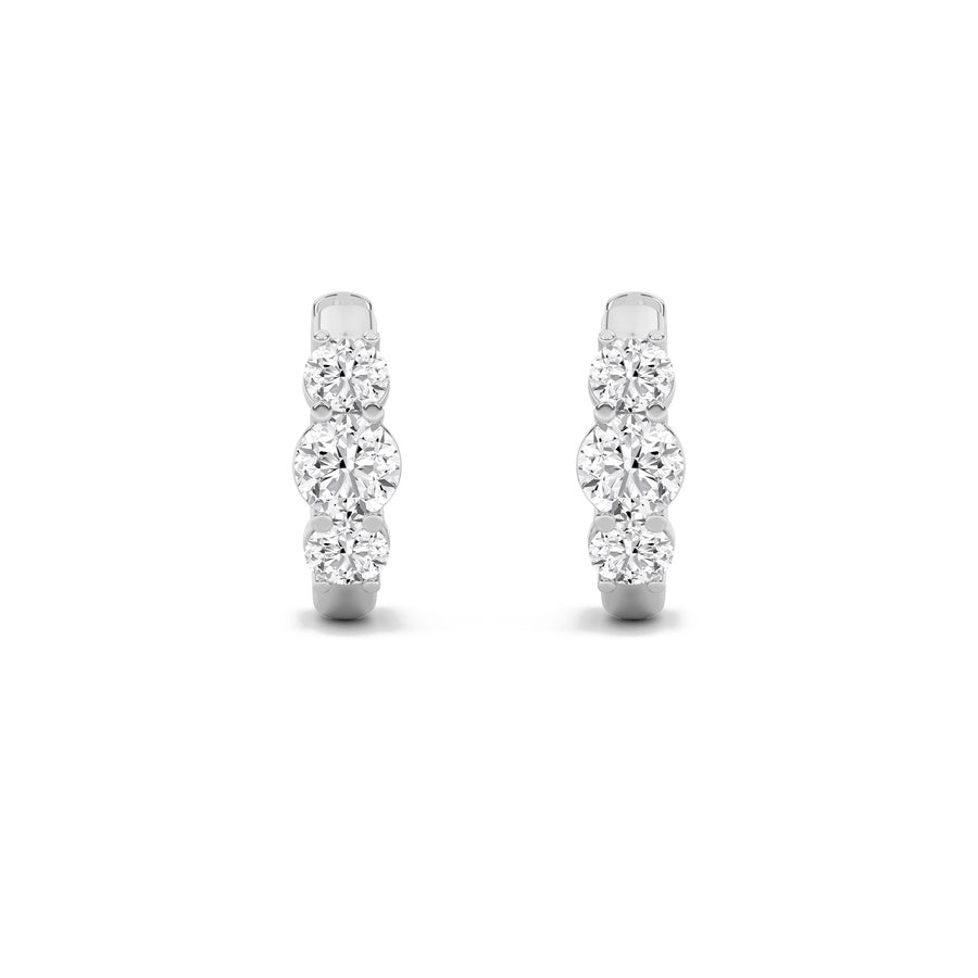 Round Shape Three Stone Huggie Earrings lab grown diamond