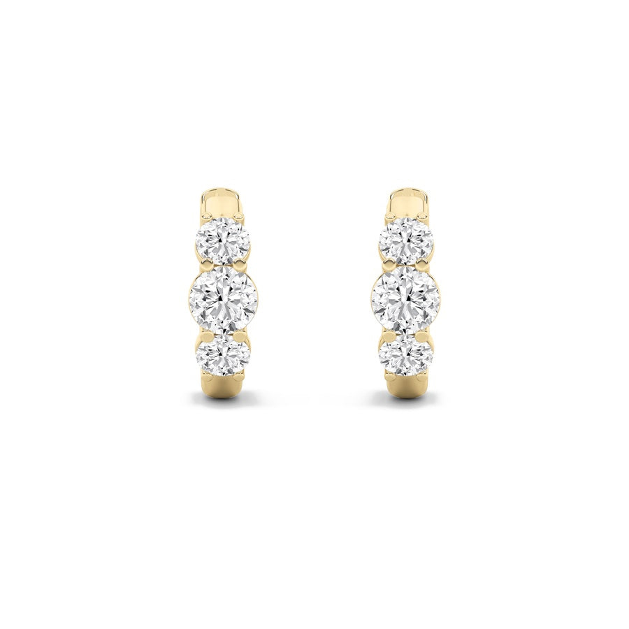 Round Shape Three Stone Huggie Earrings lab grown diamond