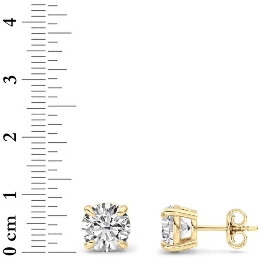 5Cttw Round Shaped Lab Grown Diamond (F/VS) Classic Basket Set Stud Earrings in 14K Gold