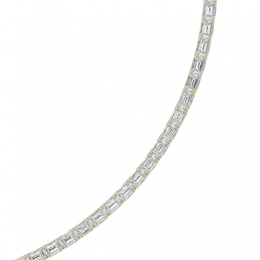 29Cttw Emerald Shaped Lab Grown Diamond Tennis Necklace in 14K Gold (F/VS)