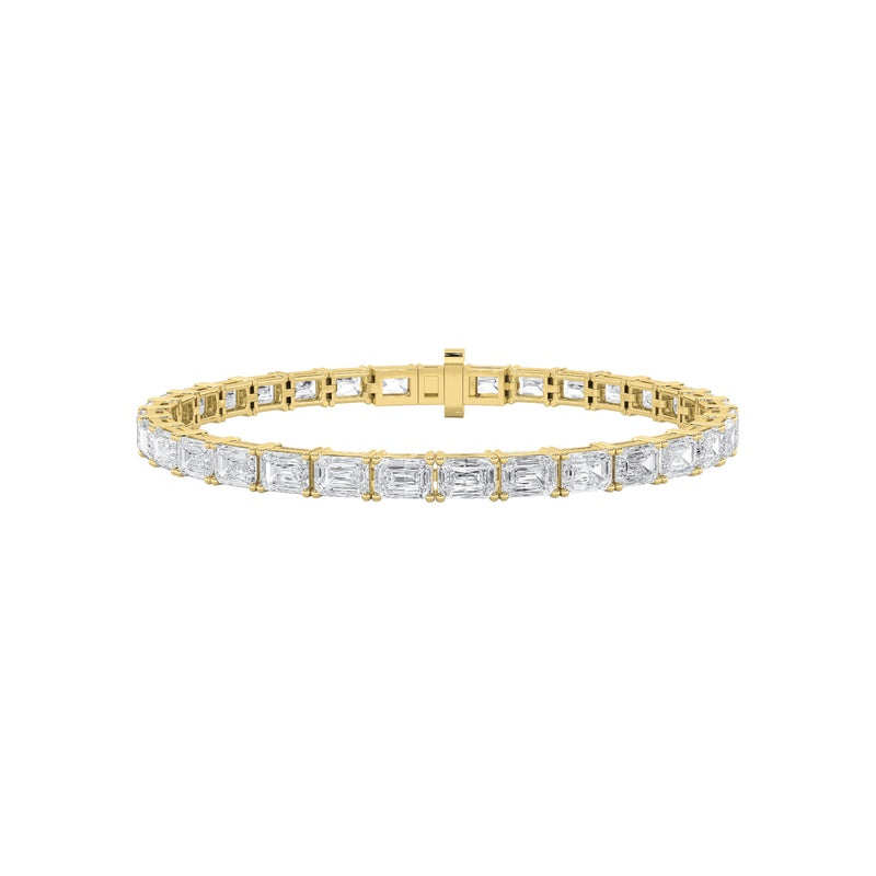 11CTW Emerald Shaped Lab Grown Diamond East & West Bracelet in 14K Gold (F/VS)