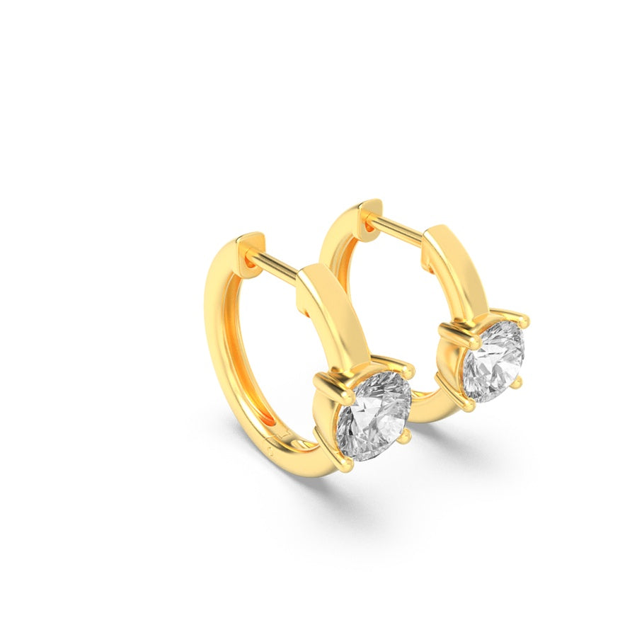 1.5Cttw Round Shaped Lab Grown Diamond (F/VS) Solitaire Huggie Earrings in 14K Gold