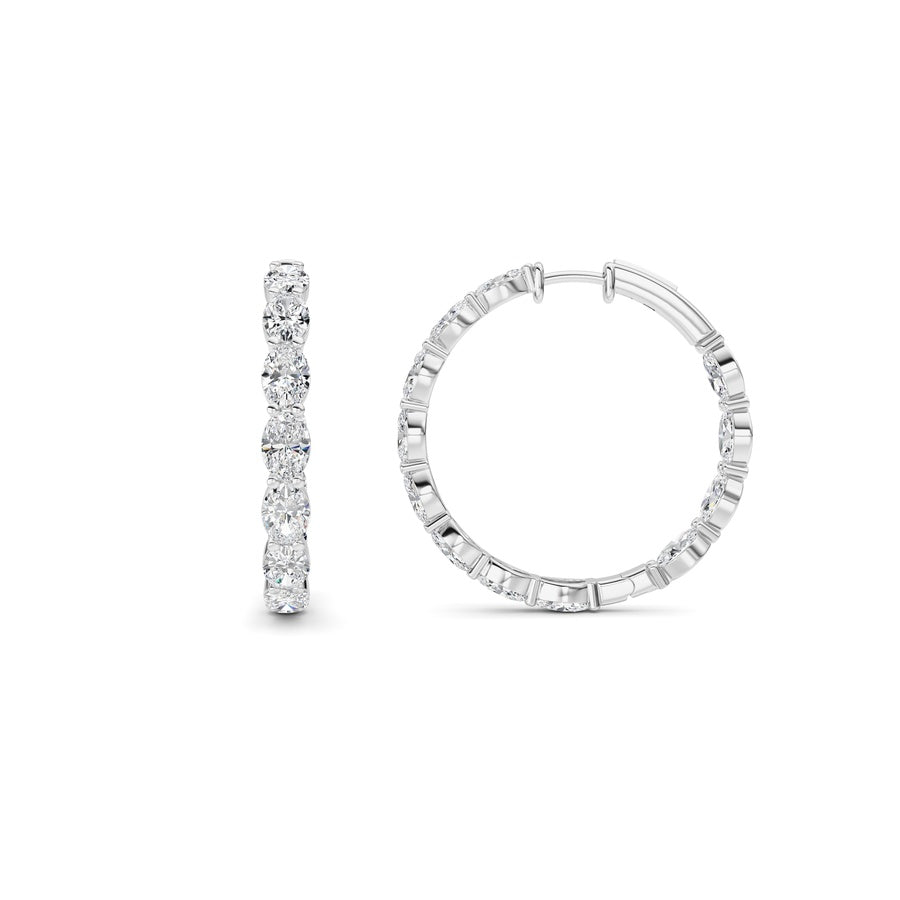 10Cttw Oval Shaped Lab Grown Diamond (F/VS) InsideOut Hoop Earrings in 14K White Gold