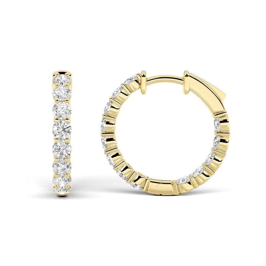 7CTW Round Shaped Lab Grown Diamond Inside Out Hoop Earrings in 14K Gold (F/VS)