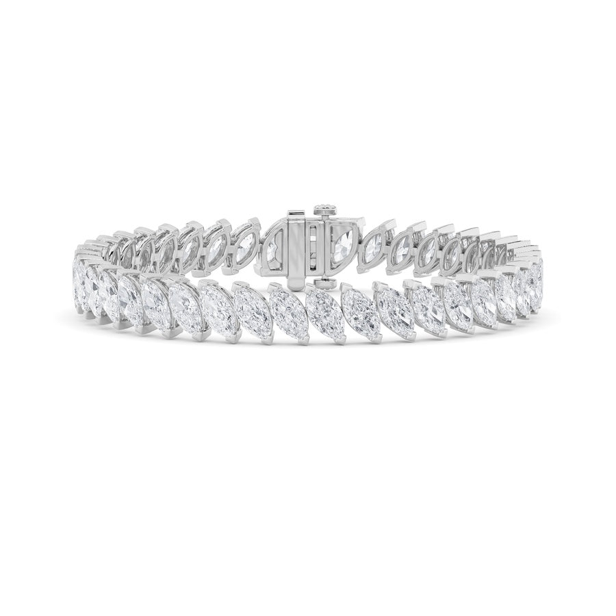 16.5Cttw Marquise Shaped Lab Grown Diamond (F/VS)Angled Line Bracelet in 14K Gold