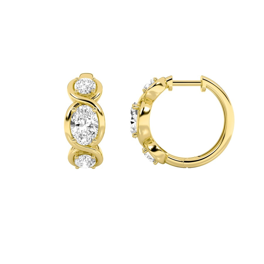 Oval Shape Three Stone Huggie Earrings lab grown diamond