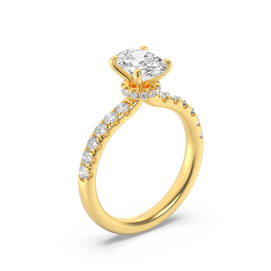 2Cttw Oval Shaped Lab Grown Diamond (F/VS) HiddenHalo Accented Ring in 14K Gold