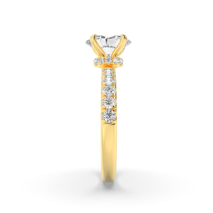 2Cttw Oval Shaped Lab Grown Diamond (F/VS) HiddenHalo Accented Ring in 14K Gold