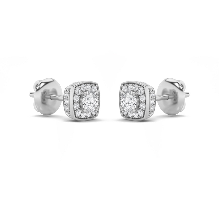 2Cttw Round Shaped Lab Grown Diamond (F/VS) Halo Stud Earrings in 14K Gold
