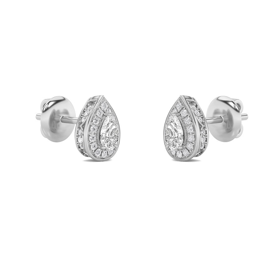 2Cttw Pear Shaped Lab Grown Diamond (F/VS) Halo Stud Earrings in 14K Gold