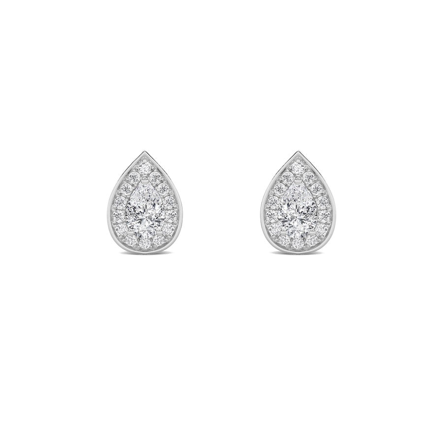2Cttw Pear Shaped Lab Grown Diamond (F/VS) Halo Stud Earrings in 14K Gold