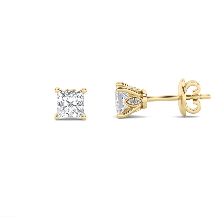 Princess Shape Tulip Head Stud Earrings lab grown diamond