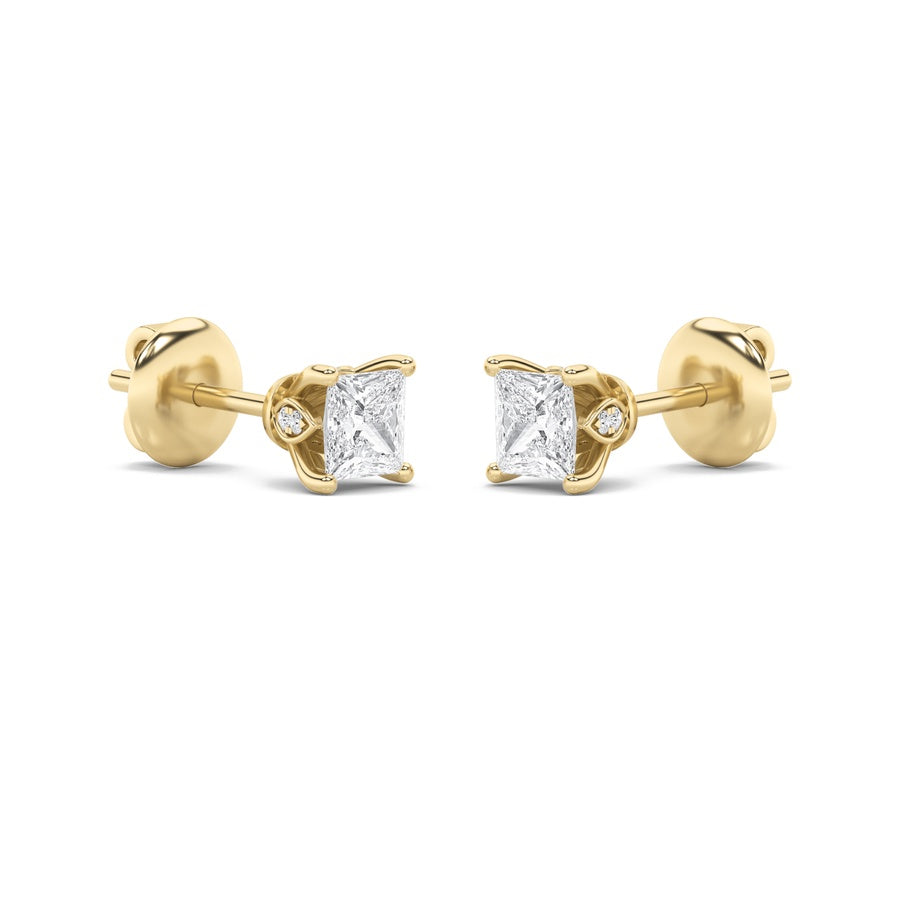 Princess Shape Tulip Head Stud Earrings lab grown diamond