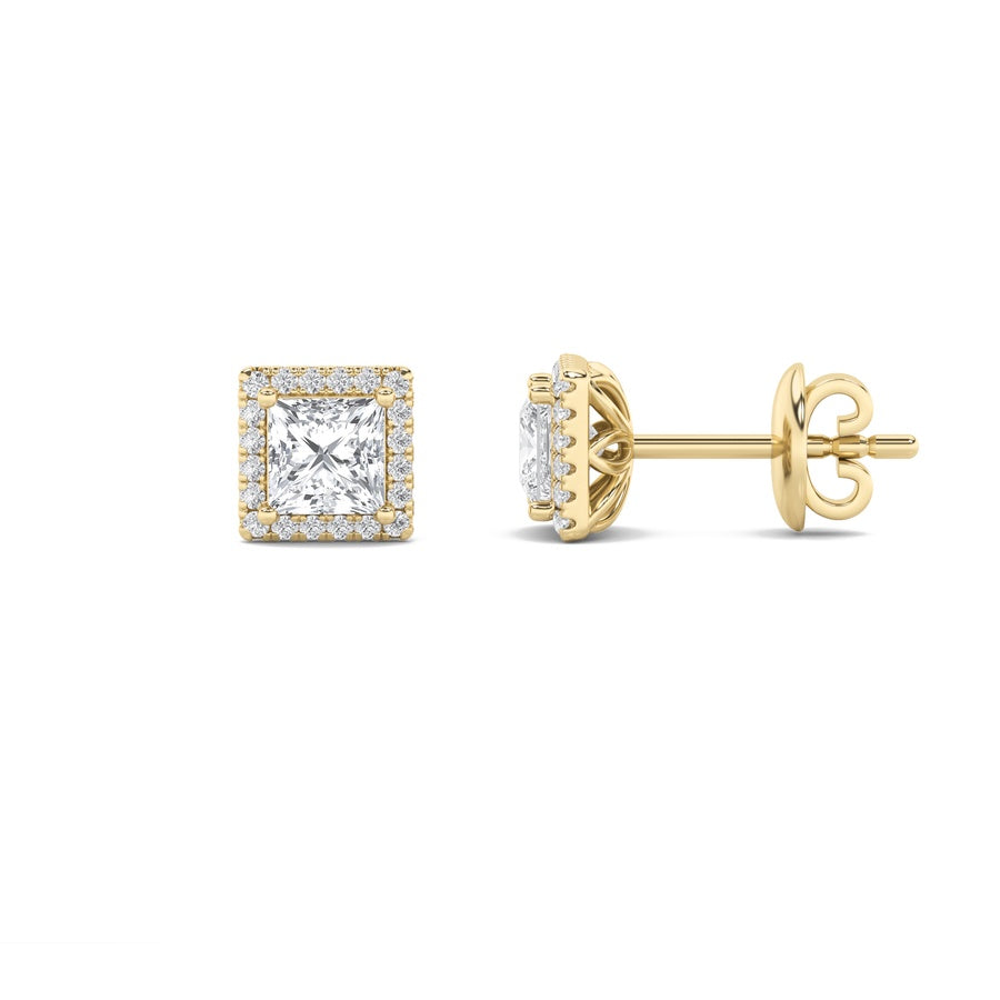 Princess Shape Halo Stud Earrings lab grown diamond