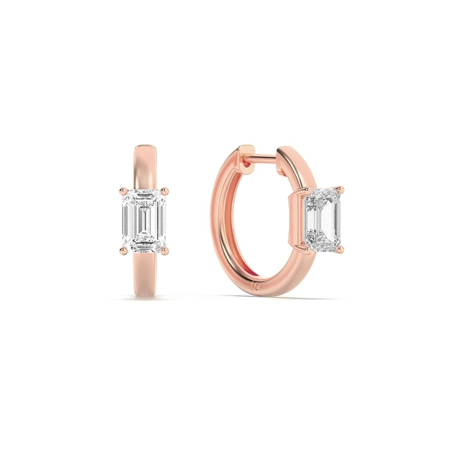Emerald Shape Solitaire Huggie Earrings lab grown diamond