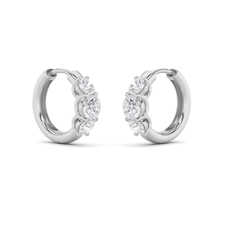 Round Shape Three Stone Huggie Earrings lab grown diamond