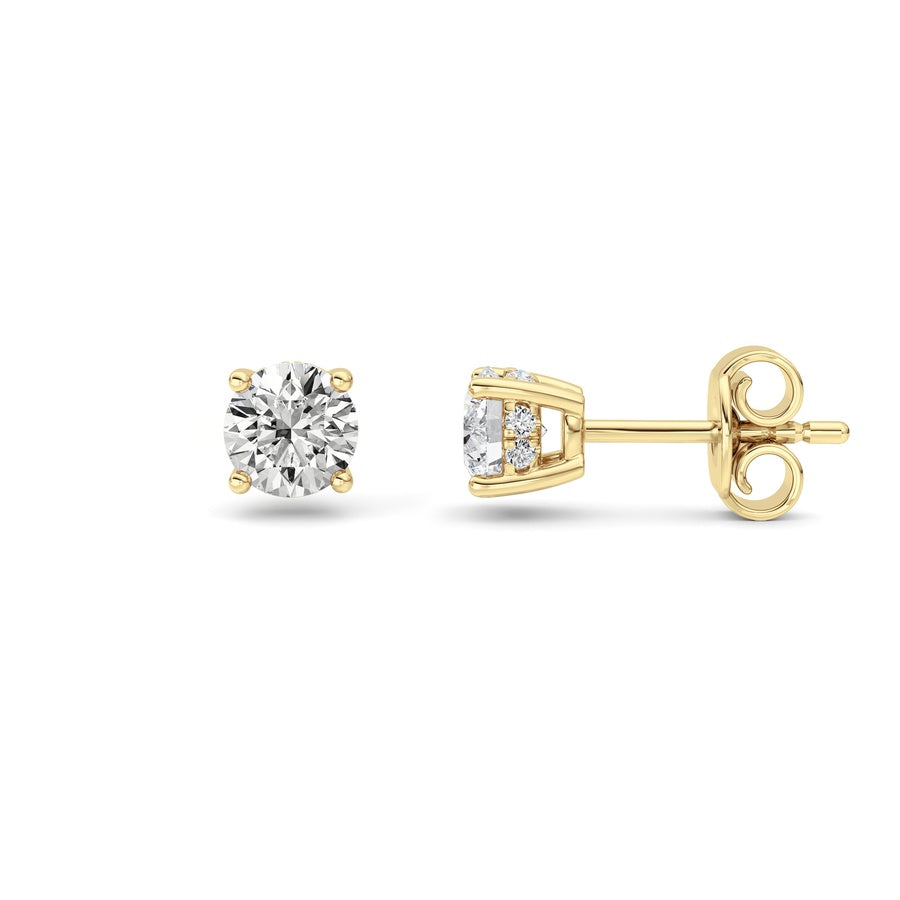 1Cttw Round Shaped Lab Grown Diamond (F/VS) HiddenHalo Stud Earrings in 14K Gold