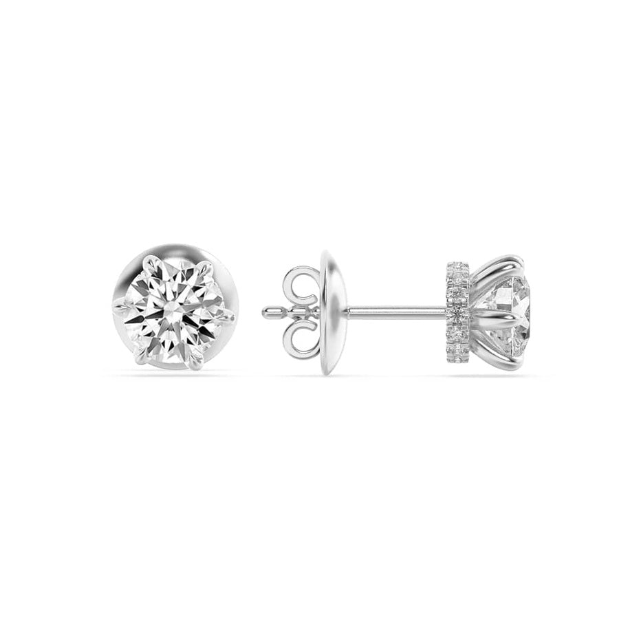 Round Shape Hidden Halo Stud Earrings lab grown diamond