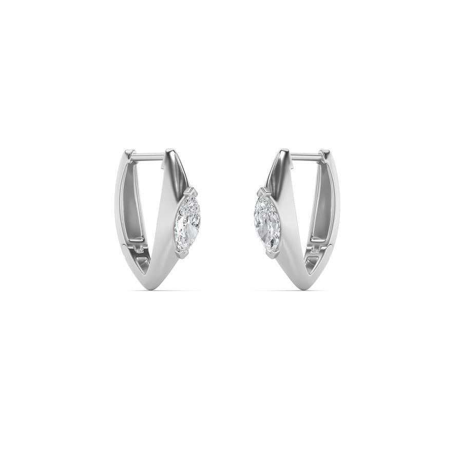 1Cttw Marquise Shaped Lab Grown Diamond (F/VS) Solitaire Huggie Earrings in 14K Gold