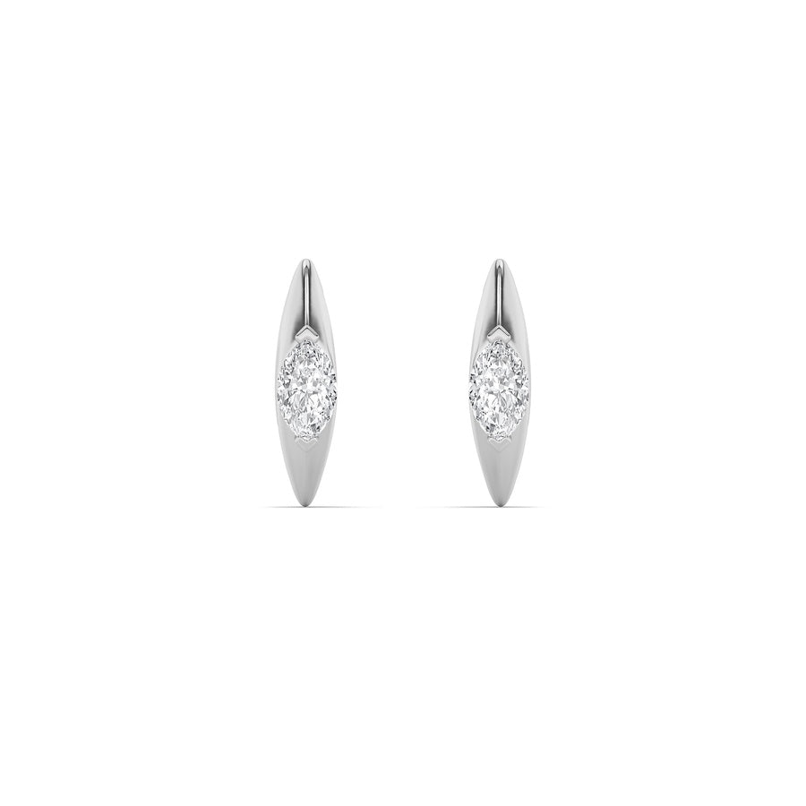 1Cttw Marquise Shaped Lab Grown Diamond (F/VS) Solitaire Huggie Earrings in 14K Gold
