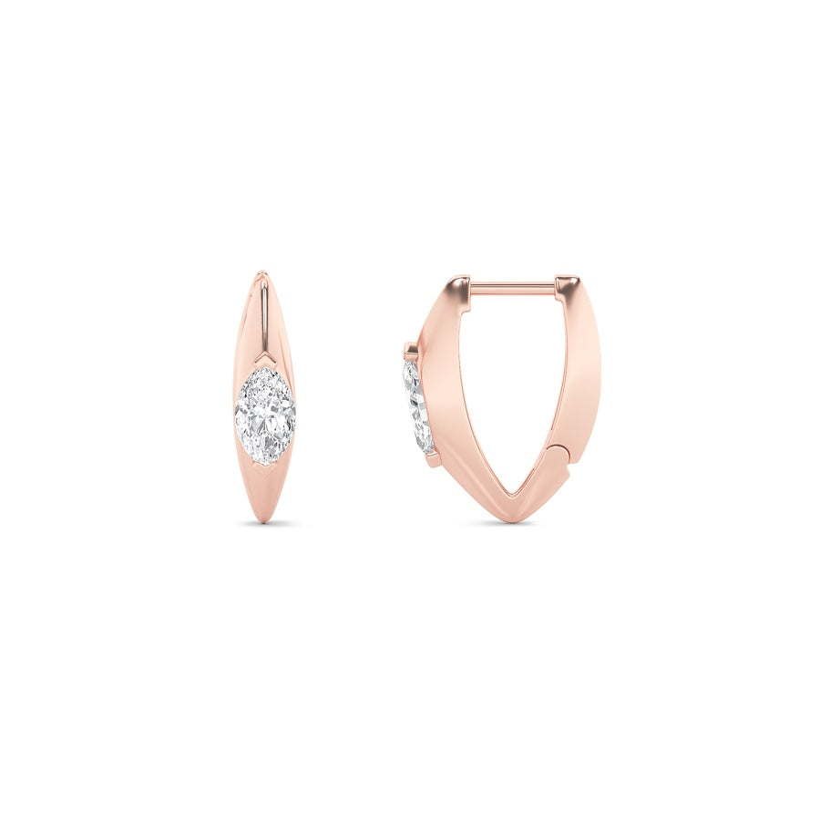 1Cttw Marquise Shaped Lab Grown Diamond (F/VS) Solitaire Huggie Earrings in 14K Gold