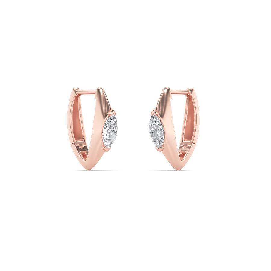 1Cttw Marquise Shaped Lab Grown Diamond (F/VS) Solitaire Huggie Earrings in 14K Gold