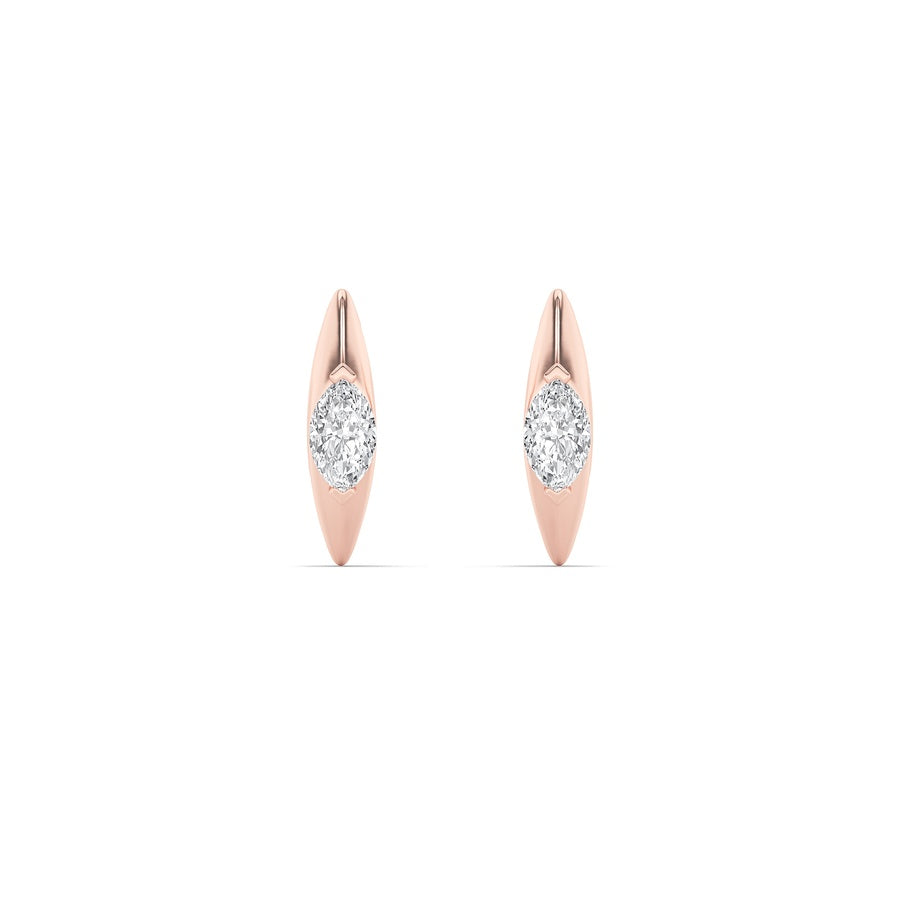 1Cttw Marquise Shaped Lab Grown Diamond (F/VS) Solitaire Huggie Earrings in 14K Gold
