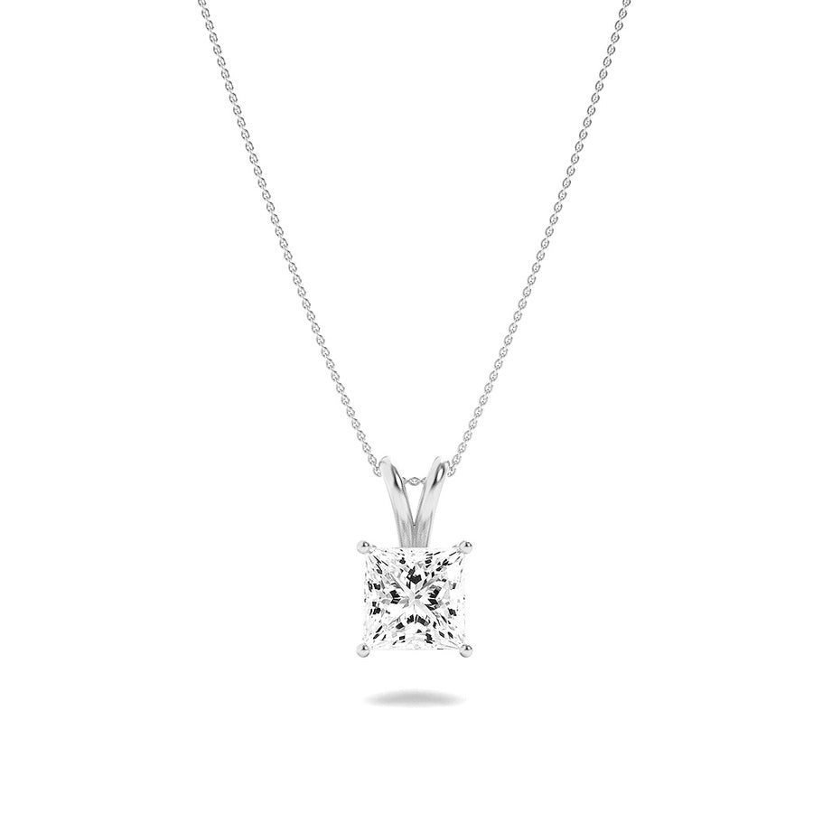 2Cttw Princess Shaped Lab Grown Diamond (F/VS) Split Bale Solitaire Pendant in 14K Gold