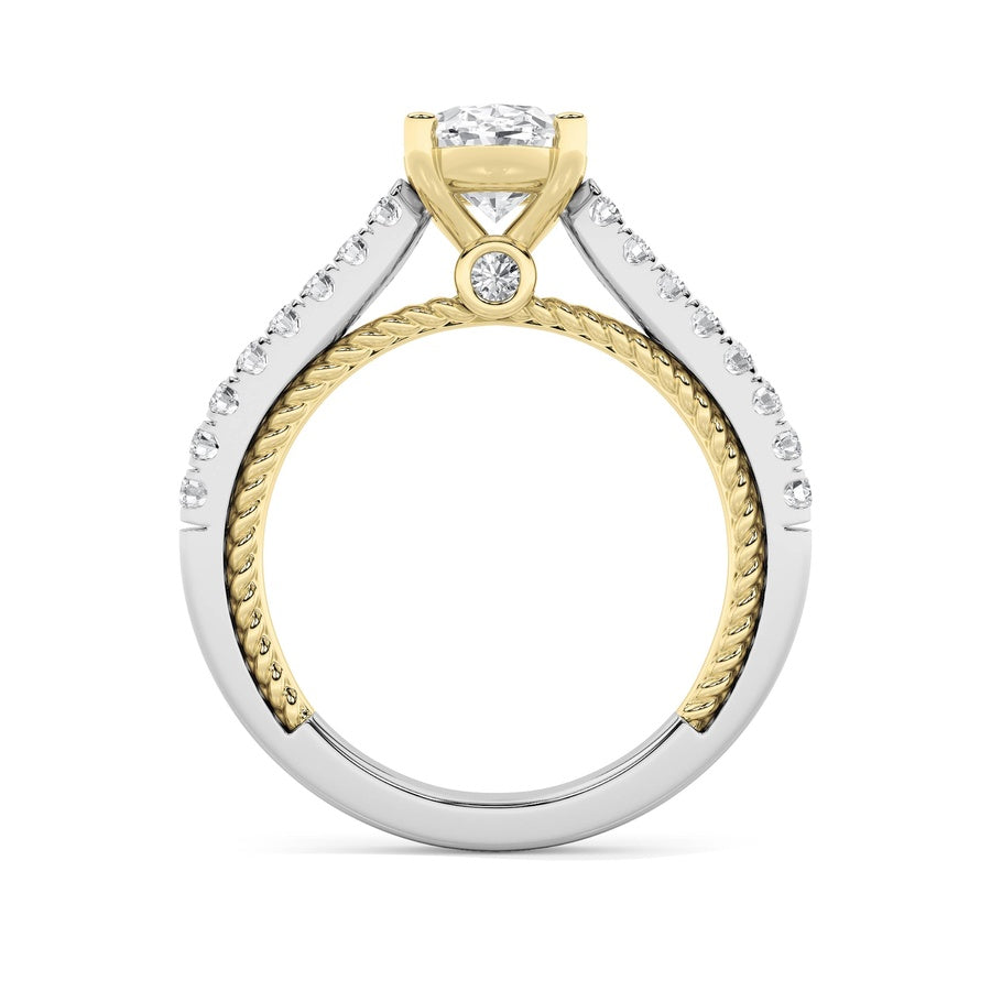 2Cttw Oval Shaped Lab Grown Diamond (F/VS) Two Tone Accented Rope Design Engagement Ring in 14K Gold