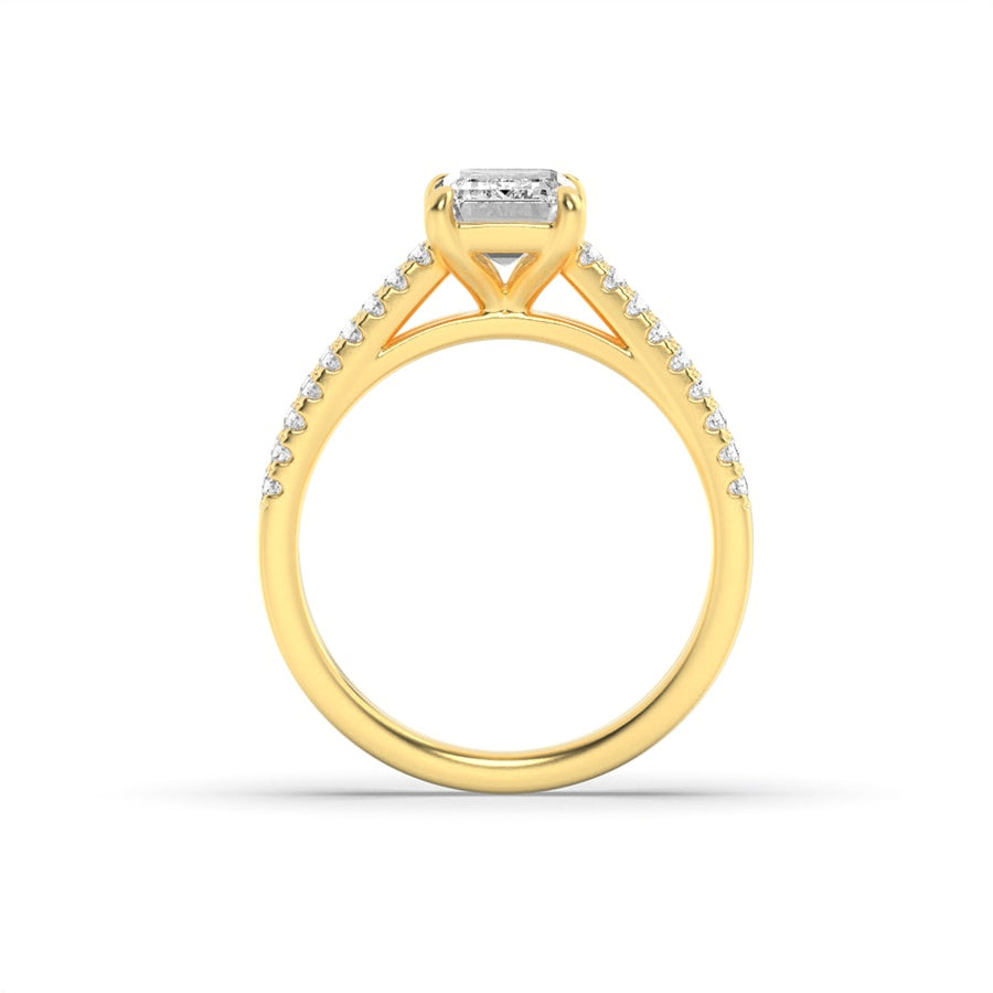 Emerald Shape Cross Shank Accented Engagement Ring lab grown diamond