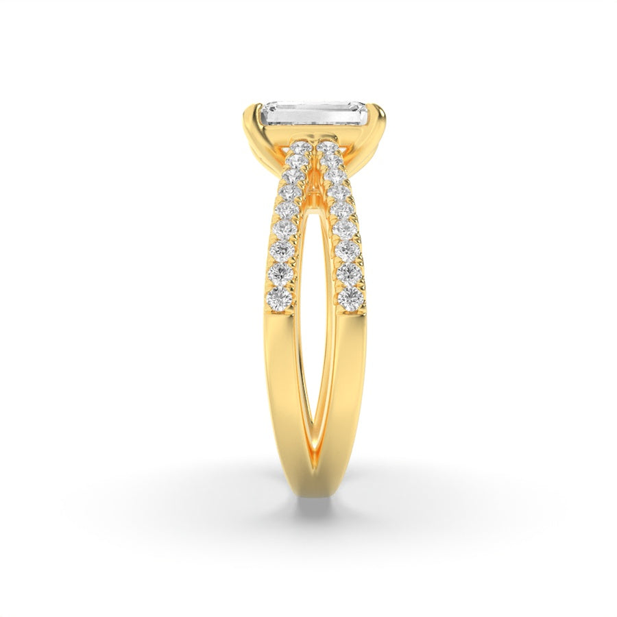 Emerald Shape Cross Shank Accented Engagement Ring lab grown diamond