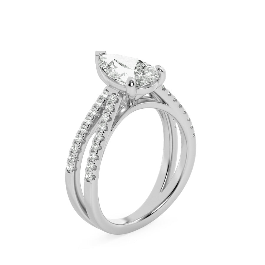 2Cttw Pear Shaped Lab Grown Diamond (F/VS) Cross Shank Accented Engagement Ring in 14K Gold
