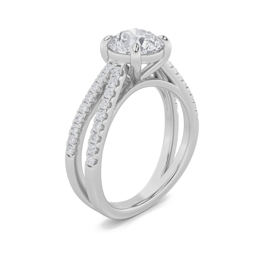 2Cttw Round Shaped Lab Grown Diamond (F/VS) CrossShank Accented Engagement Ring in 14K Gold