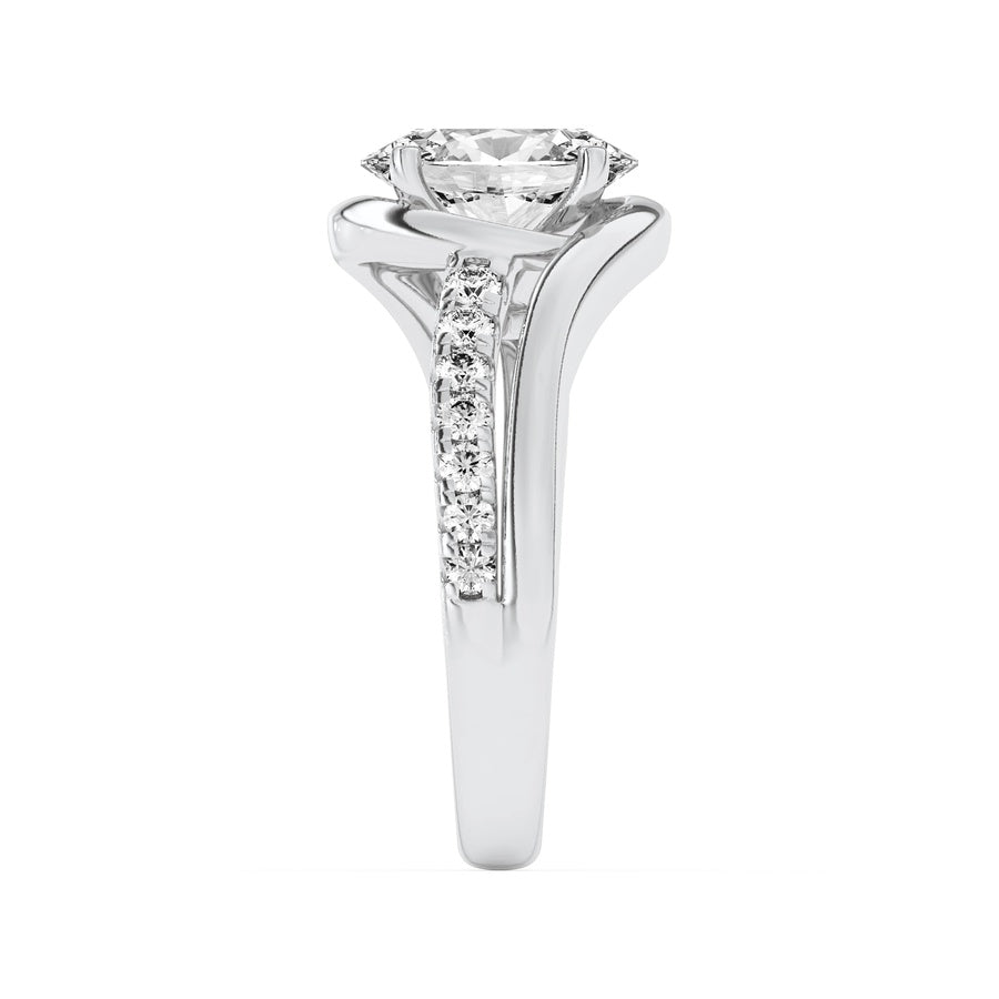 2Cttw Oval Shaped Lab Grown Diamond (G/VS) Swirl Shank Accented Engagement Ring in 14K Gold