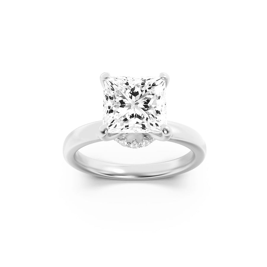 Princess Shape Hidden Halo Plain Shank Engagement Ring lab grown diamond