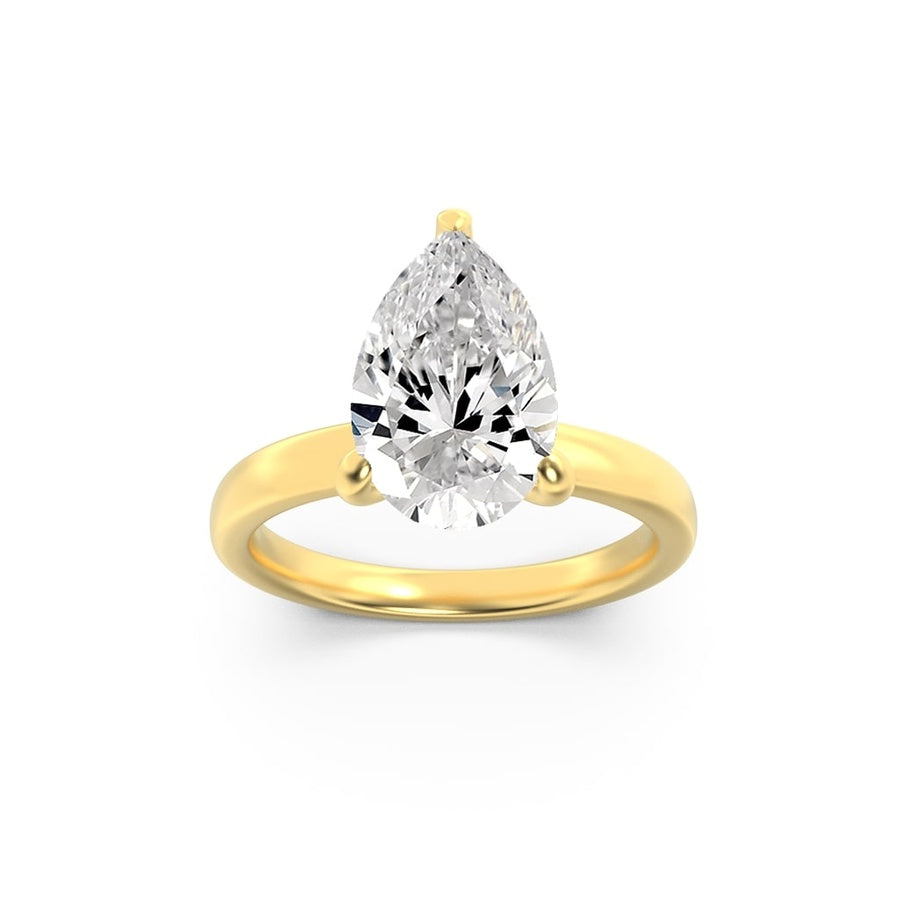 1Cttw Pear Shaped Lab Grown Diamond (F/VS) HiddenHalo Plain Shank Engagement Ring in 14K Gold