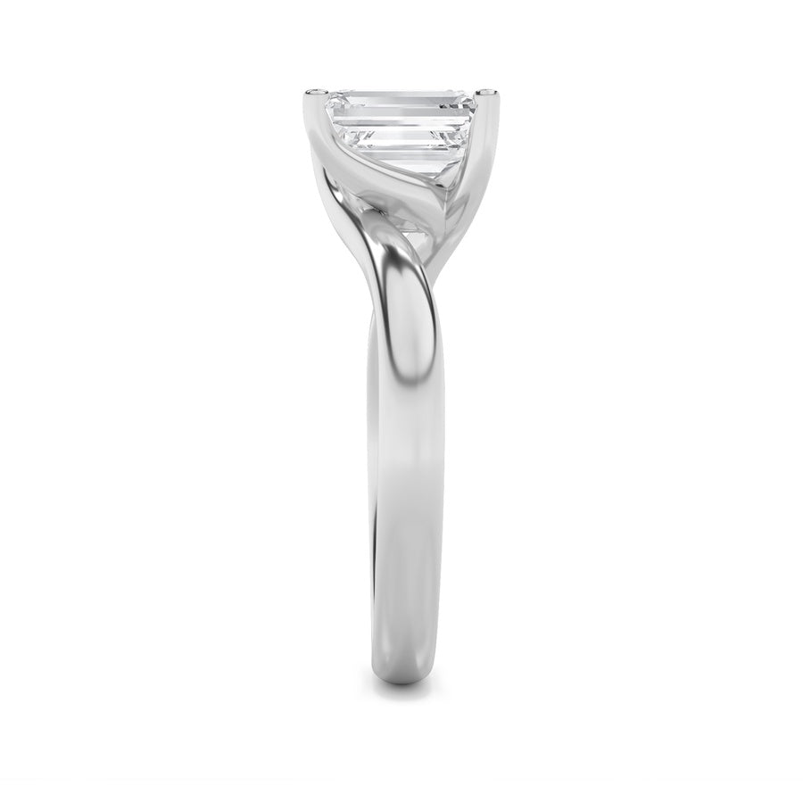 2Cttw Emerald Shaped Lab Grown Diamond (F/VS) Bypass Shank Engagement Ring in 14K Gold