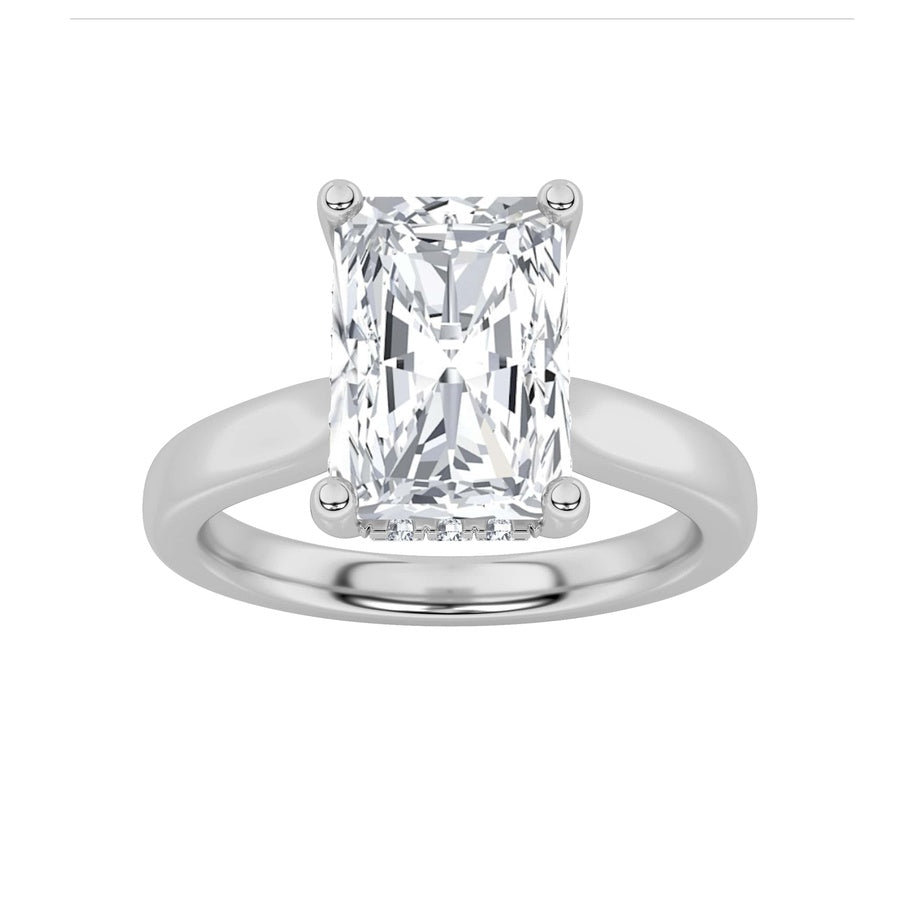 Radiant Shape Hidden Halo Cathedral Shank Engagement Ring lab grown diamond